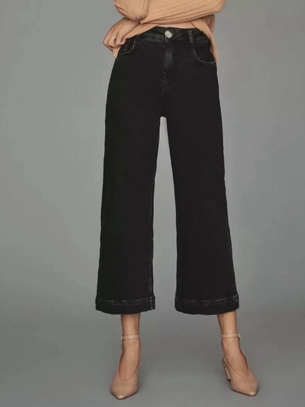 Pilcro Anthropologie The Skipper Wide-Leg Cropped Jeans in Black